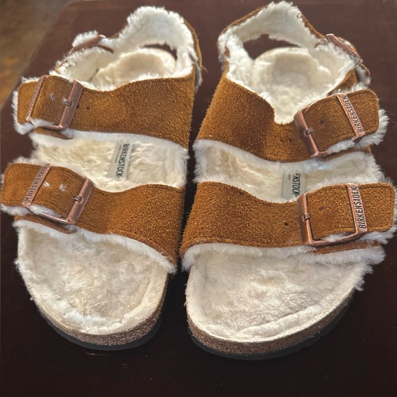 Birkenstock Shoes - BIRKENSTOCK Milano Style Suede Shearling Lined Color Mink Ladies 9 Mens 7